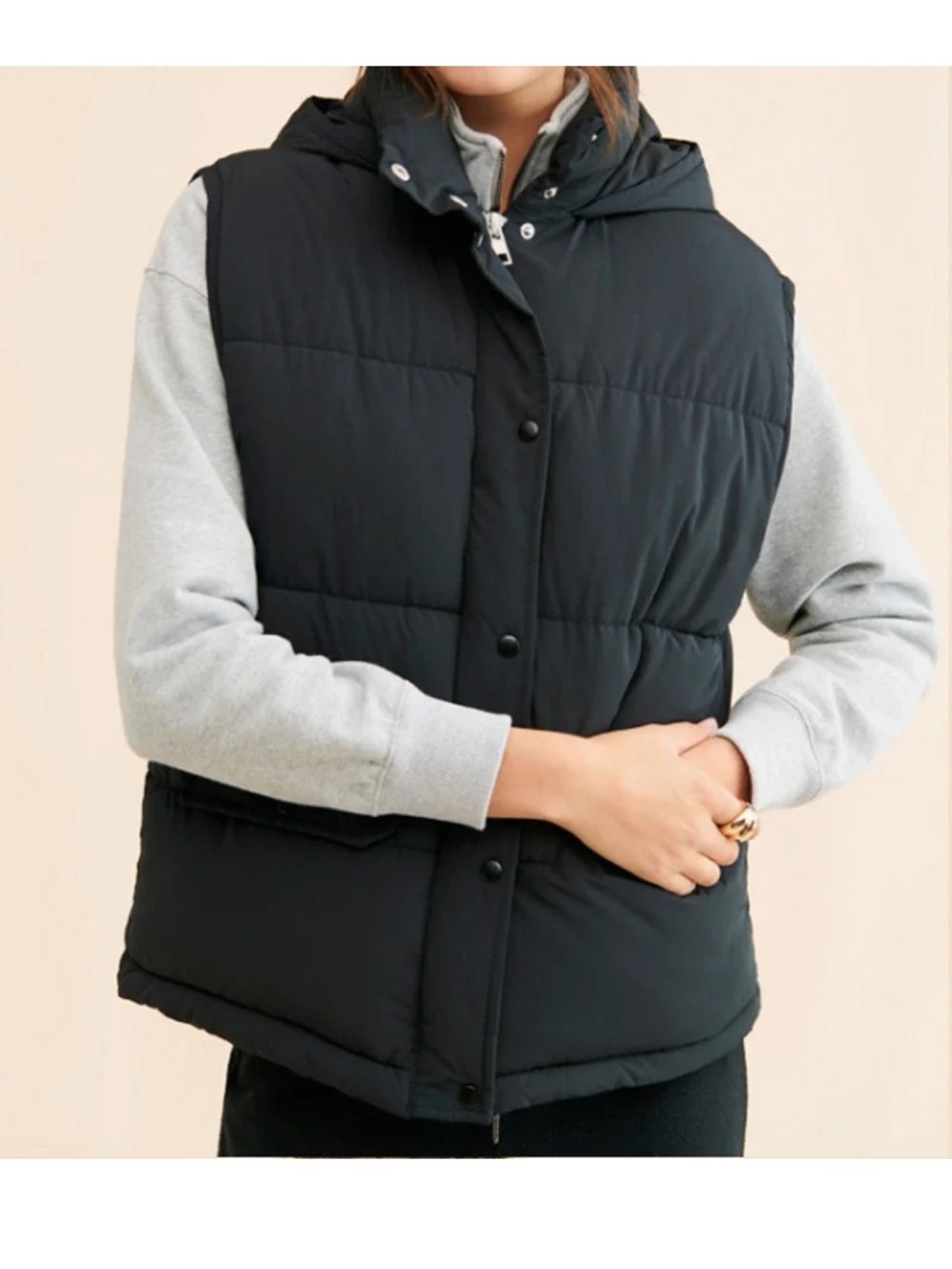 Free People Black Puffer Oversized Vest Sz Medium